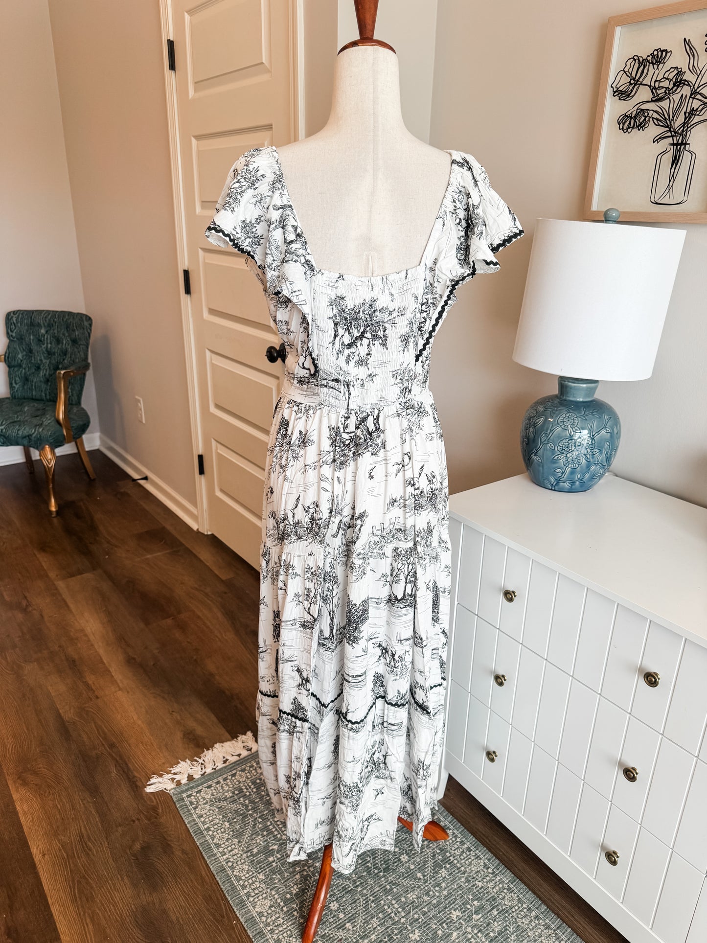 NEW Black White Toile Print Dress