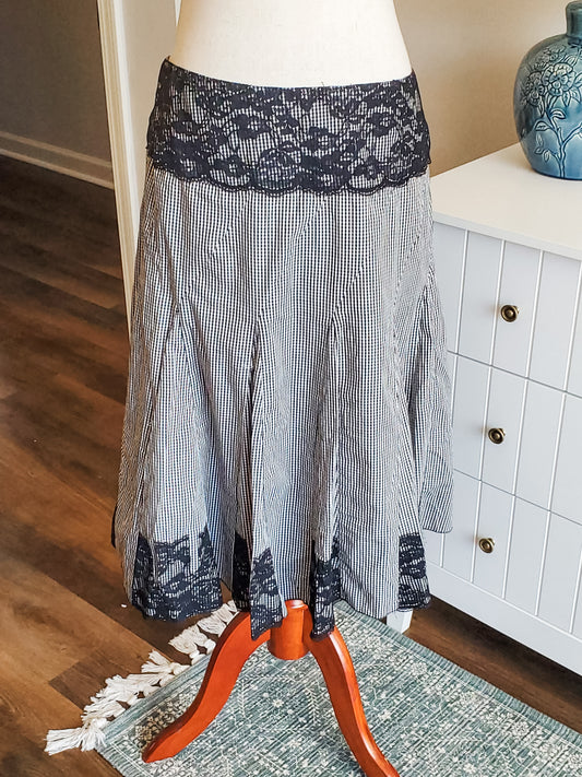 Black White Checked Lace Skirt 12/14