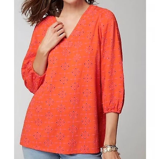 Orange Pink Eyelet Embroidered Top 2X