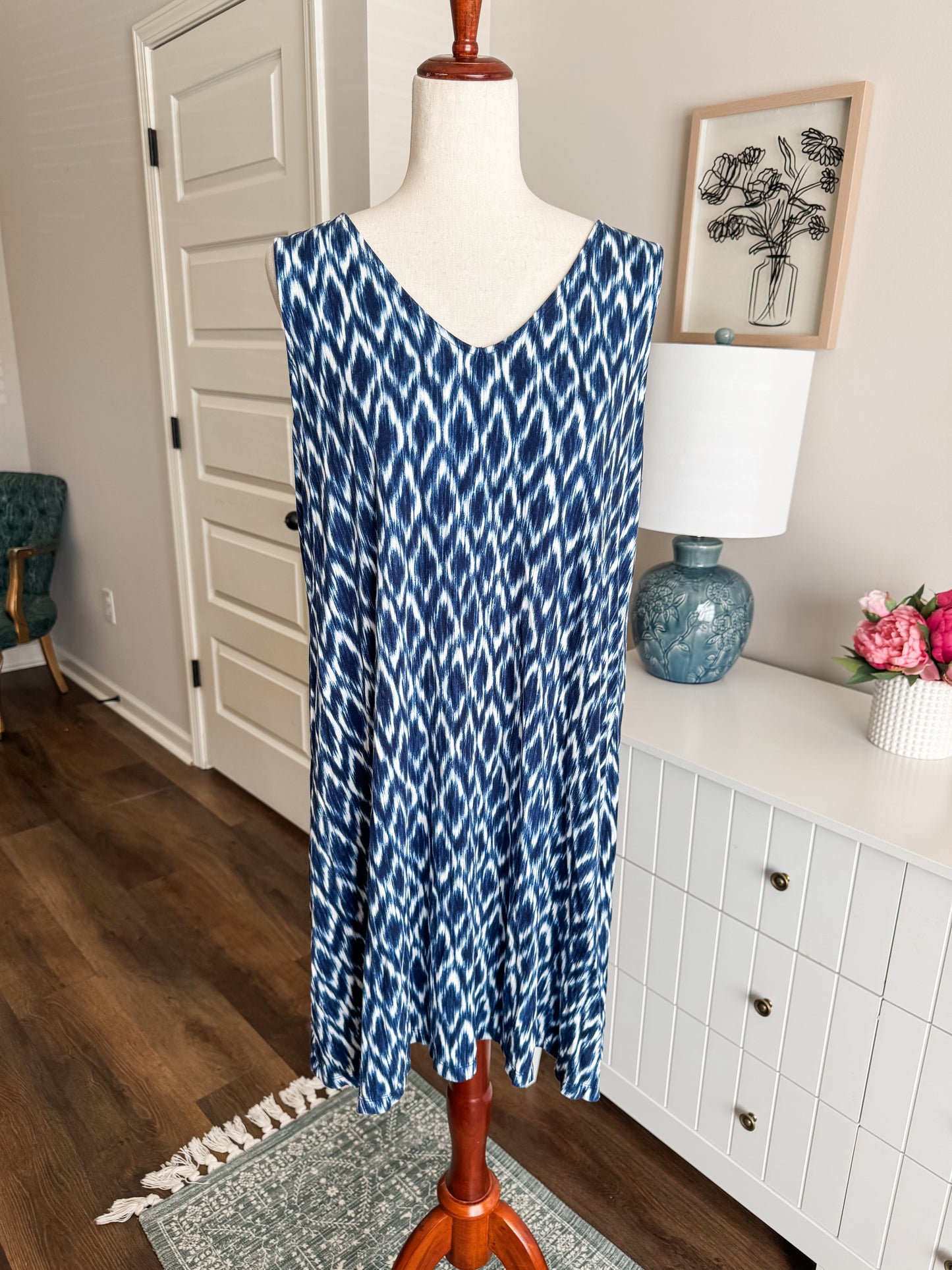 Navy White Print Tank Dress XL