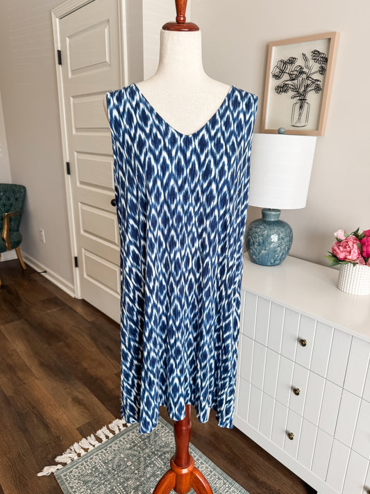 Navy White Print Tank Dress XL