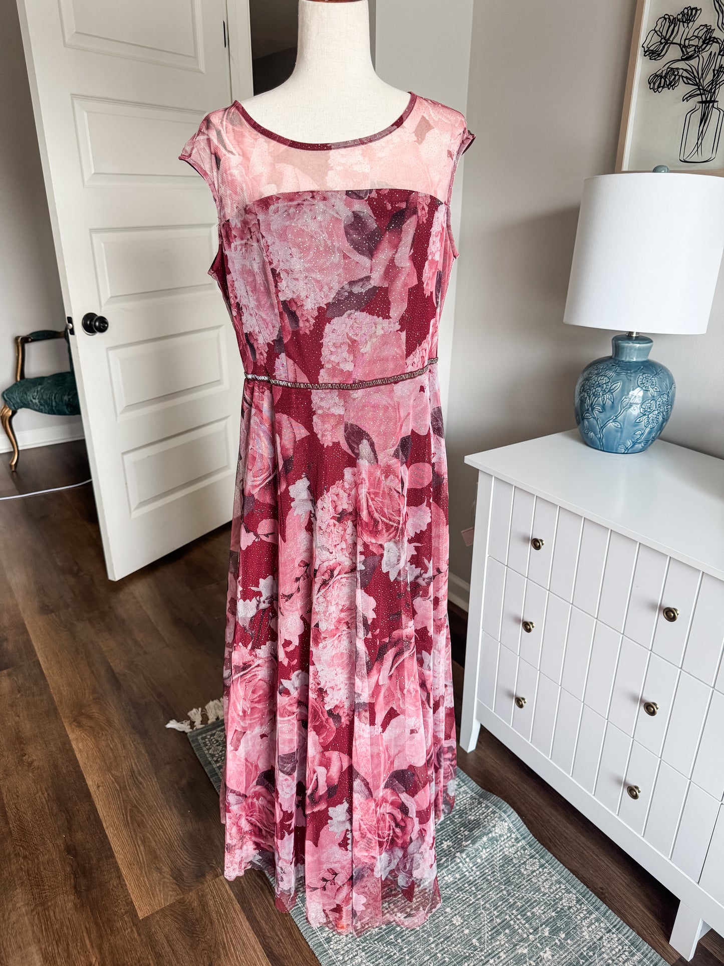 Burgundy Black Sparkly Maxi Dress L