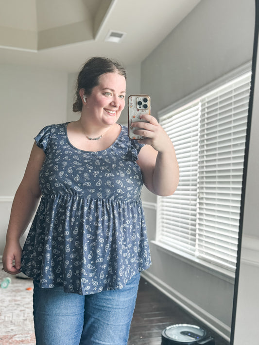 Blue and White Print Top :: Plus