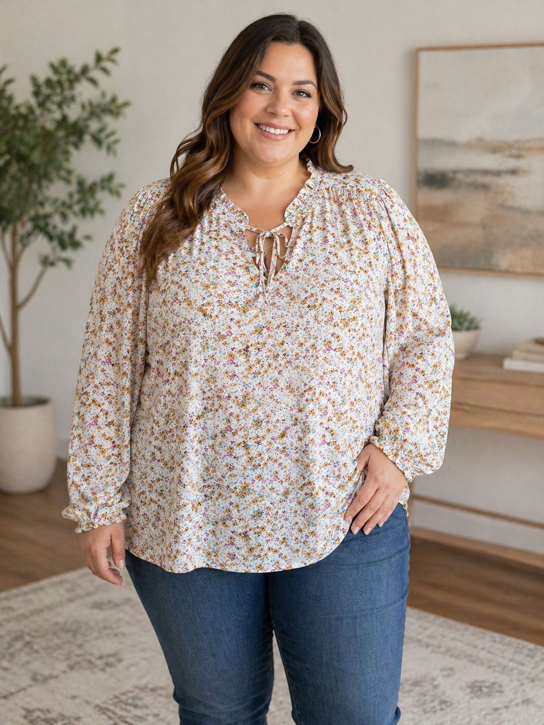 Multi Color Floral Blouse 2X