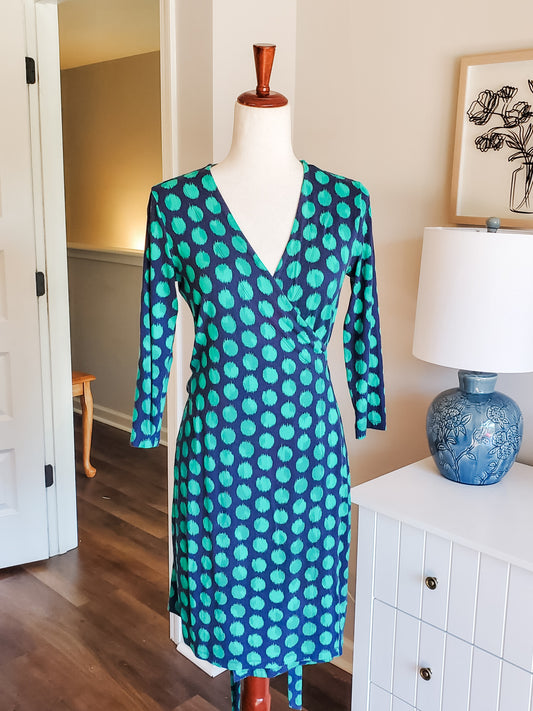 Navy Green Dotted Wrap Dress SP