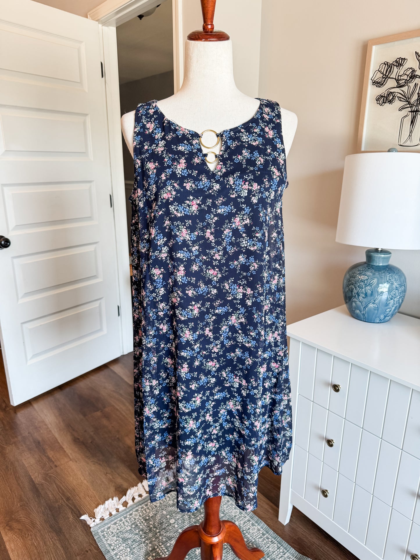 Navy Floral Dress M