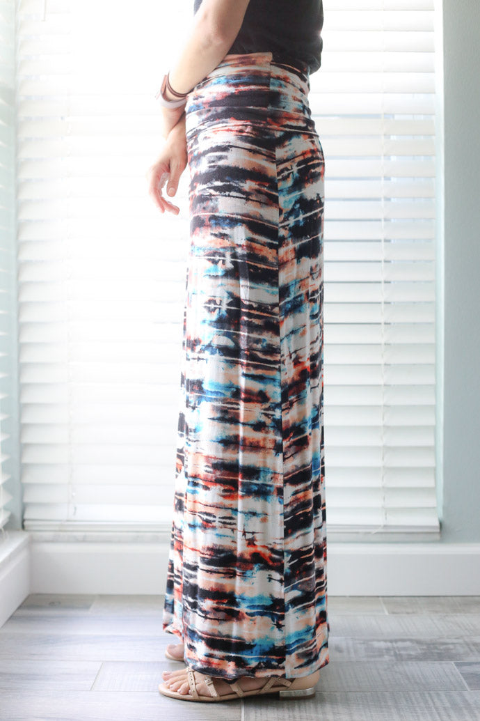 Coral Blue Black Maxi Skirt M