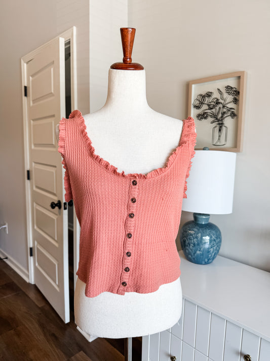 Coral Waffle Knit Cropped Tank M