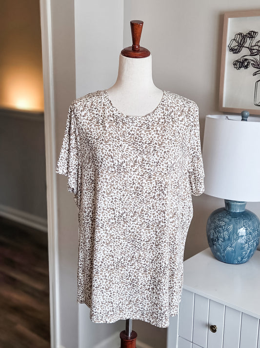 Cream Brown Print Top XL