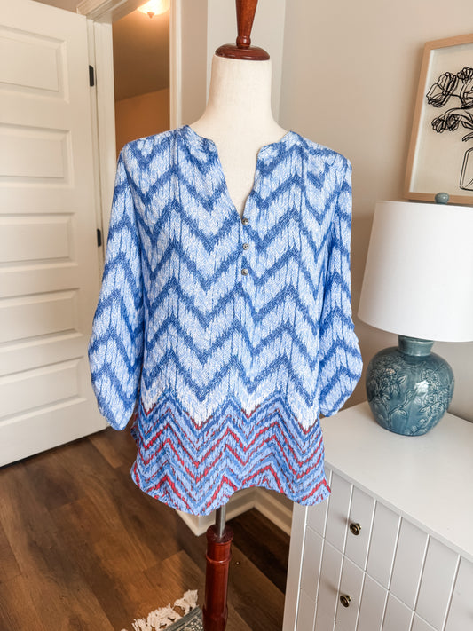 Blue Orange White Print Top M