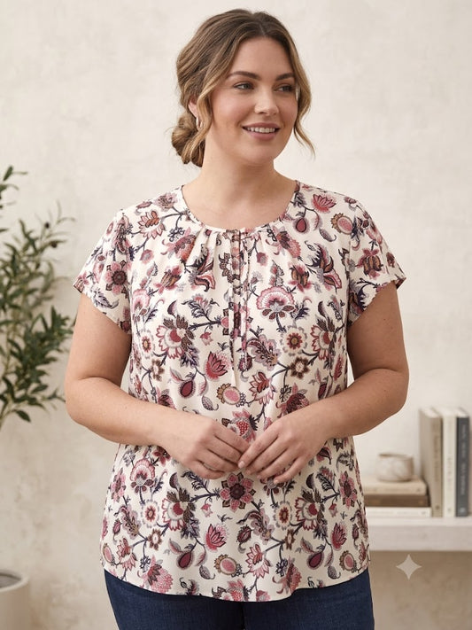 White Floral Top L Petite