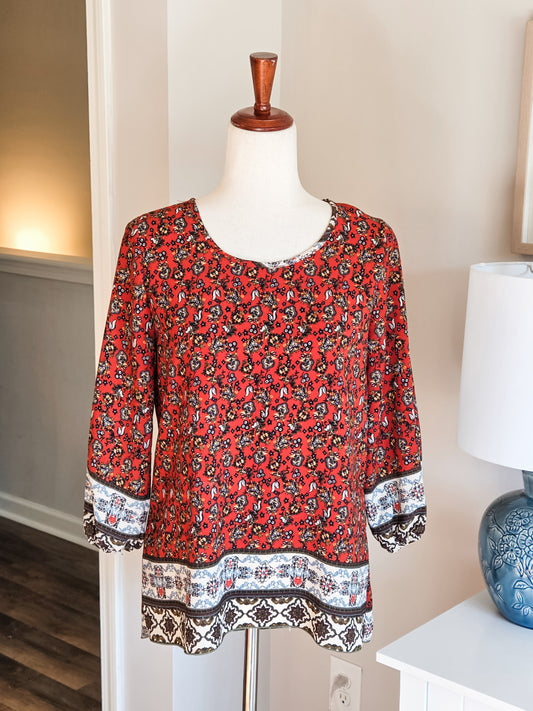 Red Orange Floral Top S