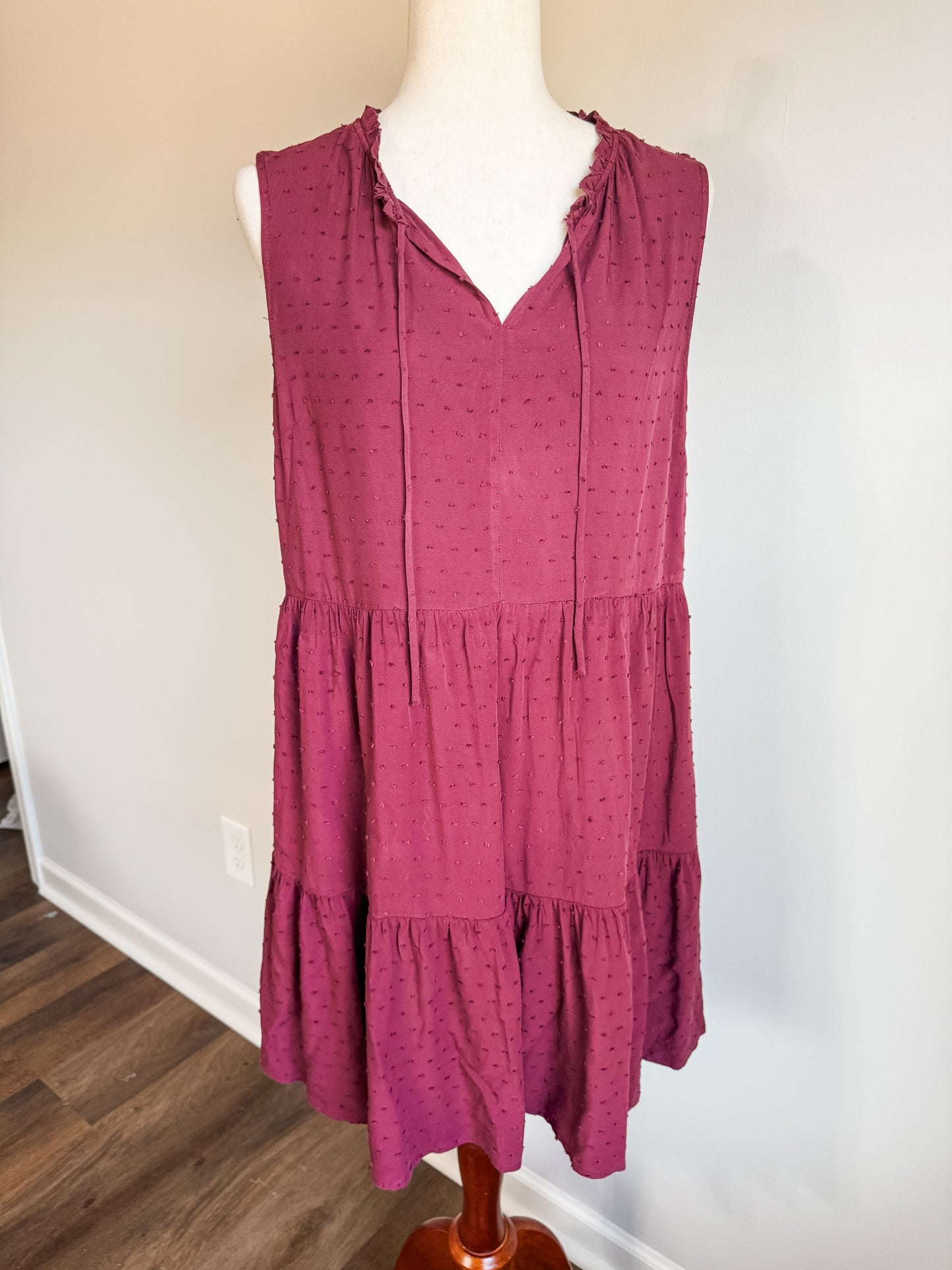 Maroon Swiss Dotted Dress M