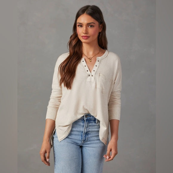 NEW Oatmeal Grommet Neckline Top