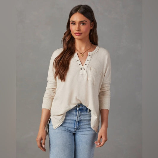 NEW Oatmeal Grommet Neckline Top