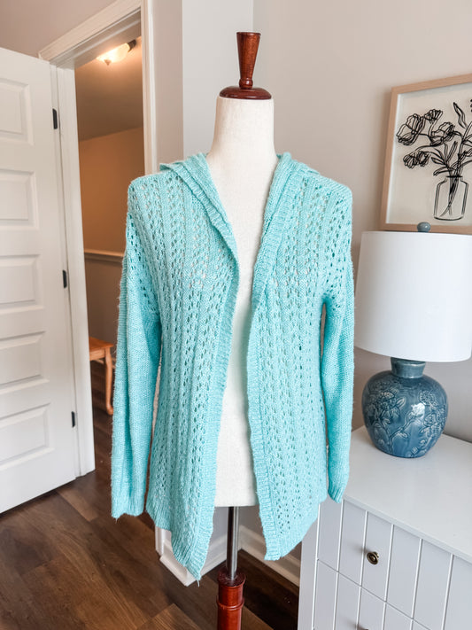 Aqua Hooded Cardigan M