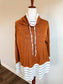 Camel Striped Cowl Neck Top L