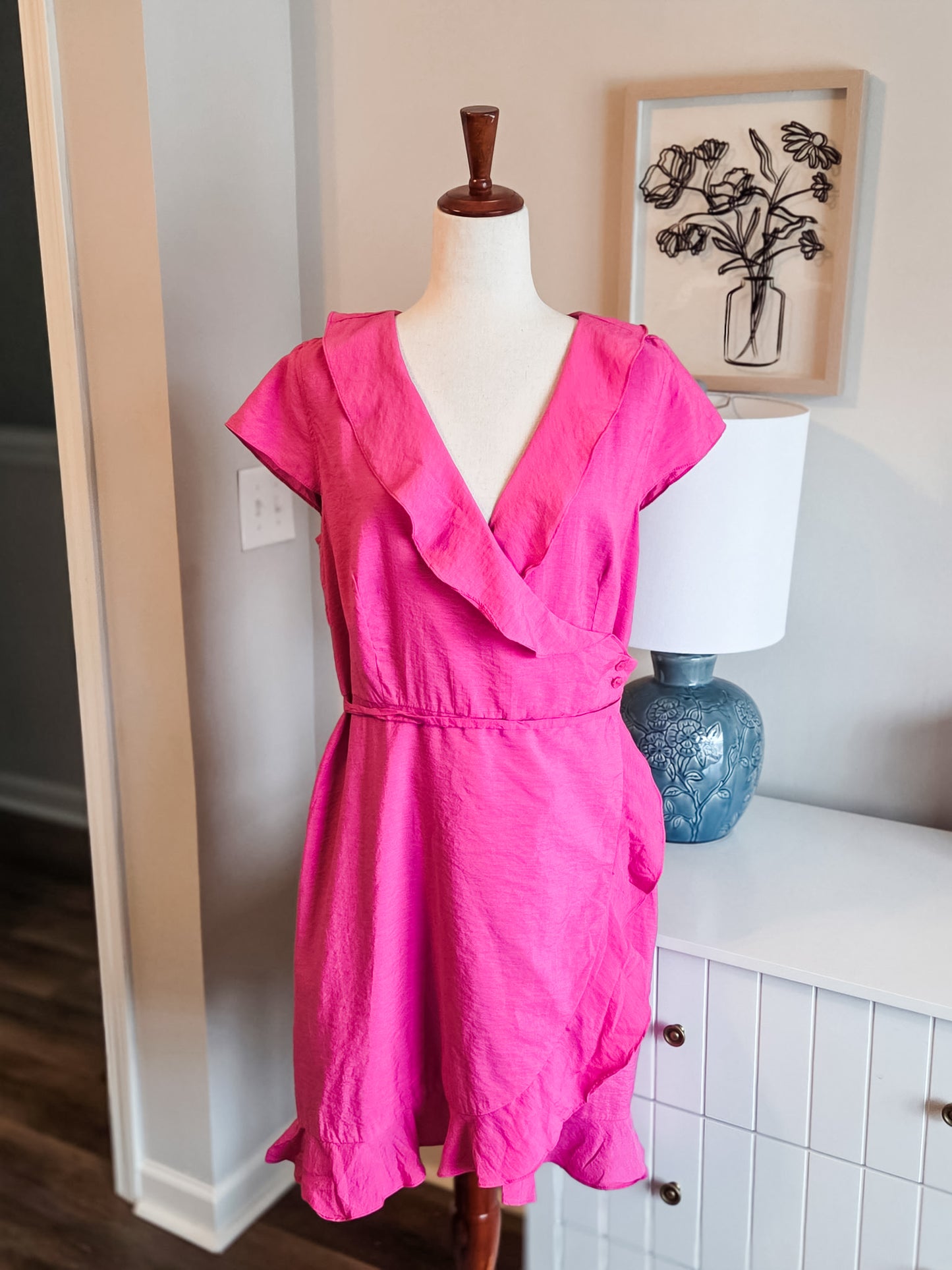 Pink V Neck Dress 12