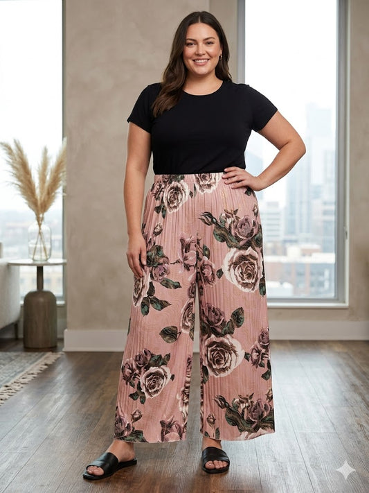 Pink Floral Wide Leg Pants XL/XXL