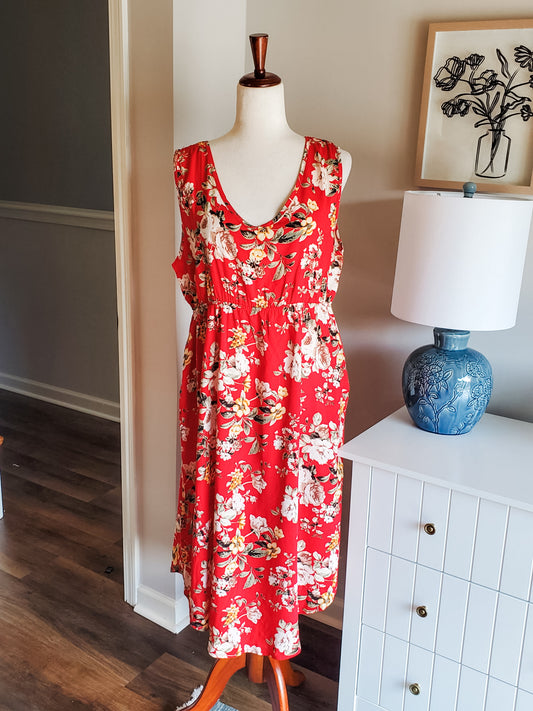 Red Floral Dress L