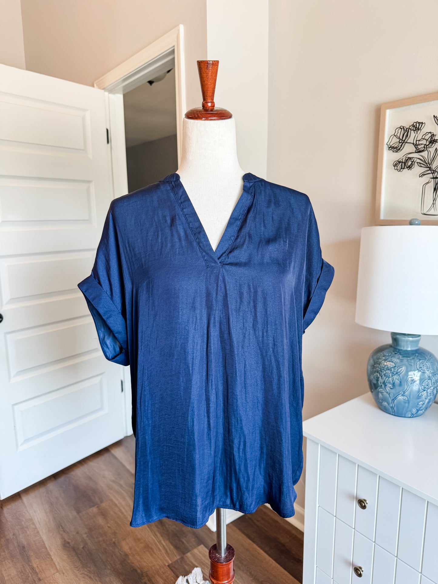 Navy Silky Top L