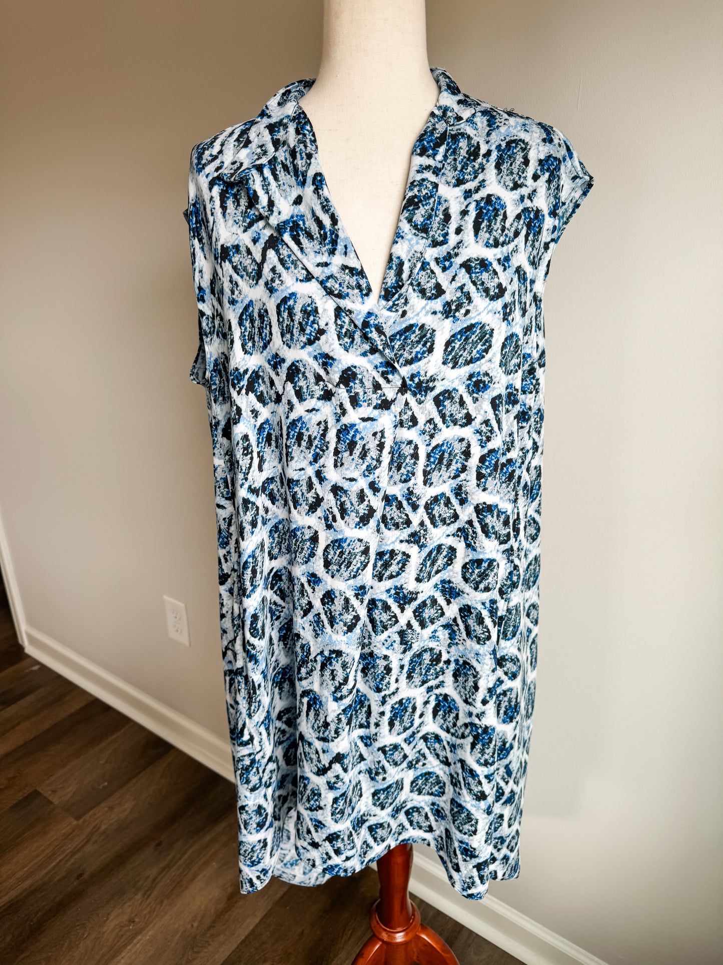 Blue Black Print Dress XL