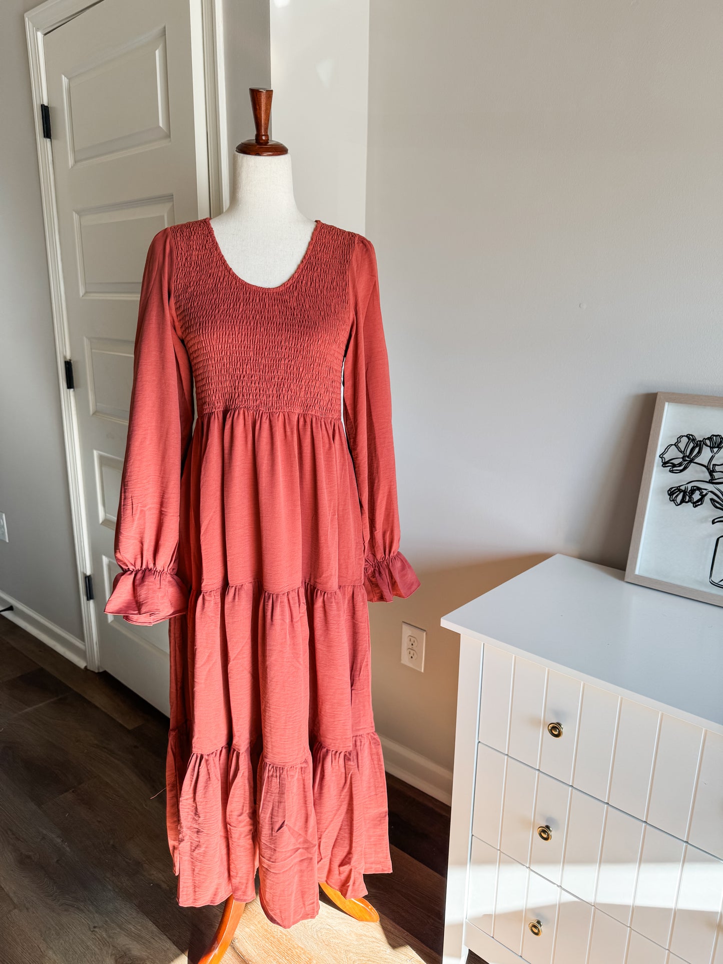 NWOT Pink Smocked Maxi Dress L