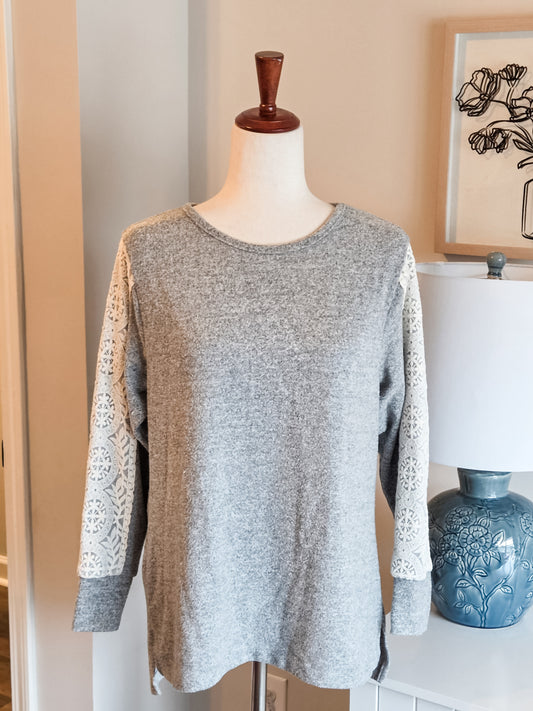 Gray Pullover with Lace M