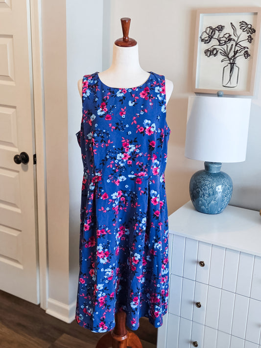 Navy Pink Floral Dress XL