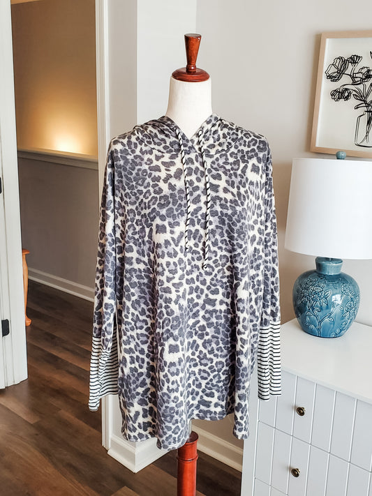 Animal Print Striped Hoodie L/XL