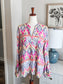 Blue Pink Orange Yellow Print Top L/XL