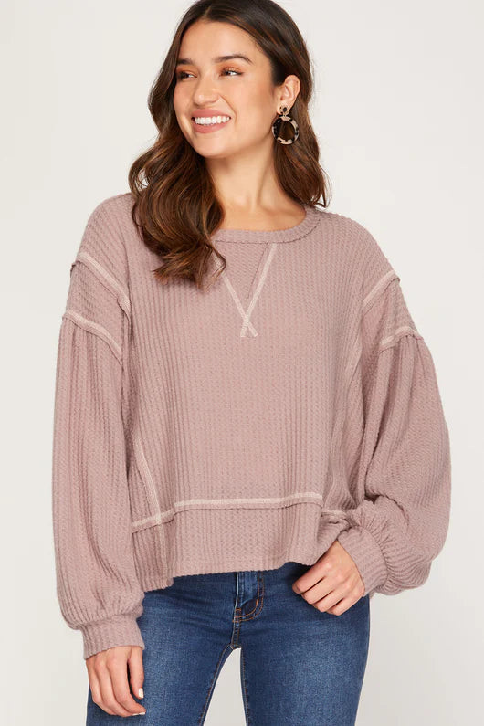 NWT Dusty Purple Waffle Knit Top L