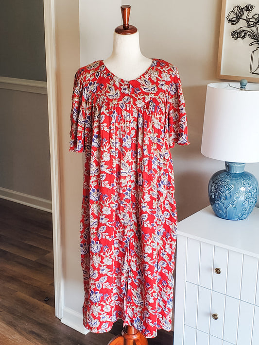 Red Blue Floral Dress M