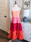 Peach Pink Red Tiered Dress S