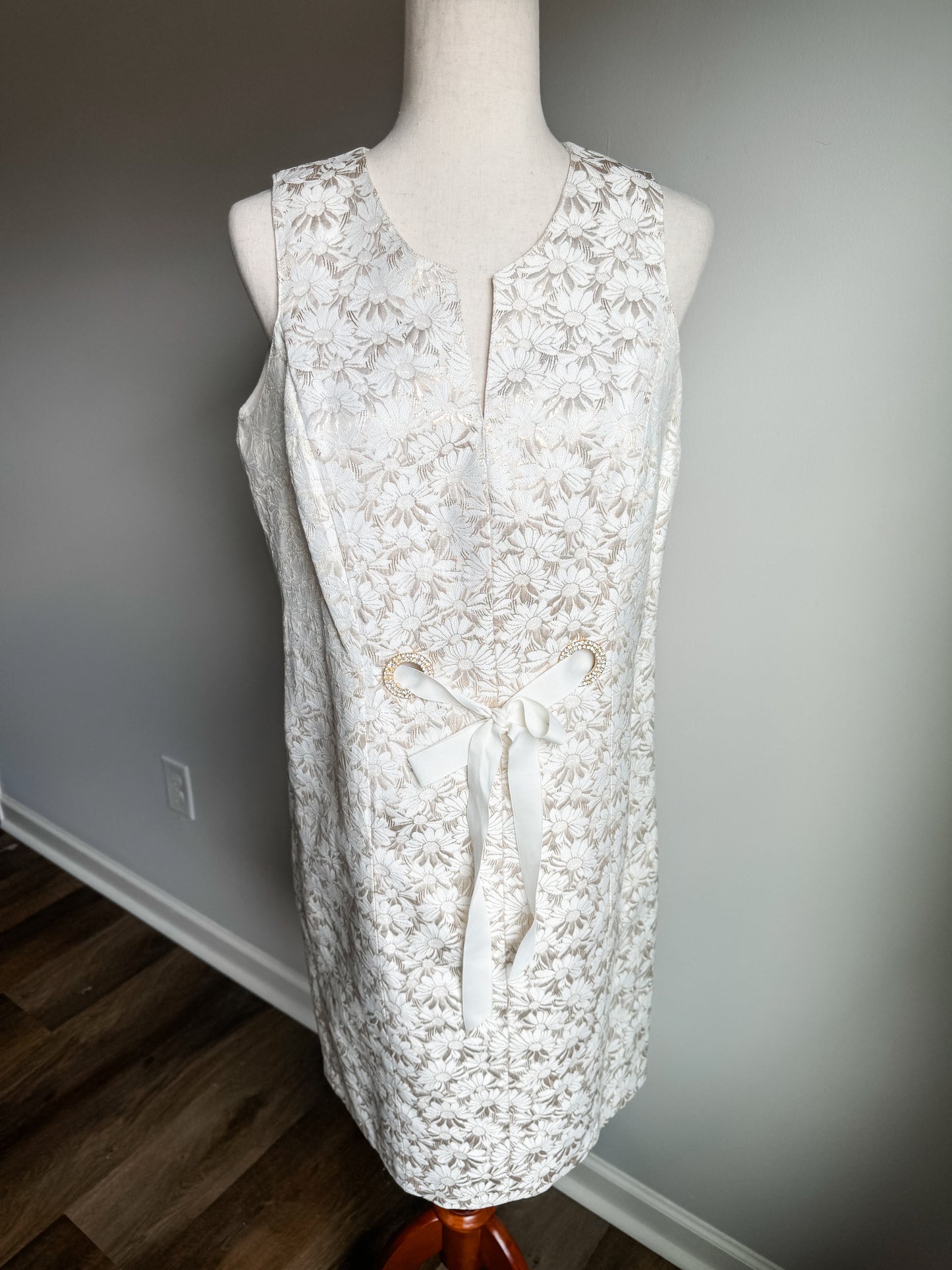 Gold White Sparkly Floral Dress 12