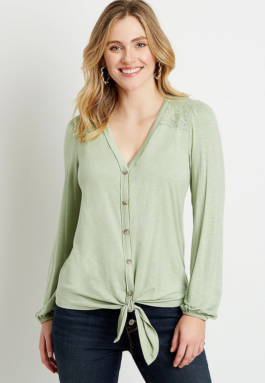 Green Lace Trim Top XL