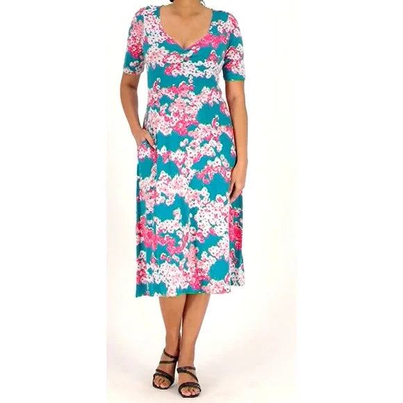 Teal Pink Floral Dress XL