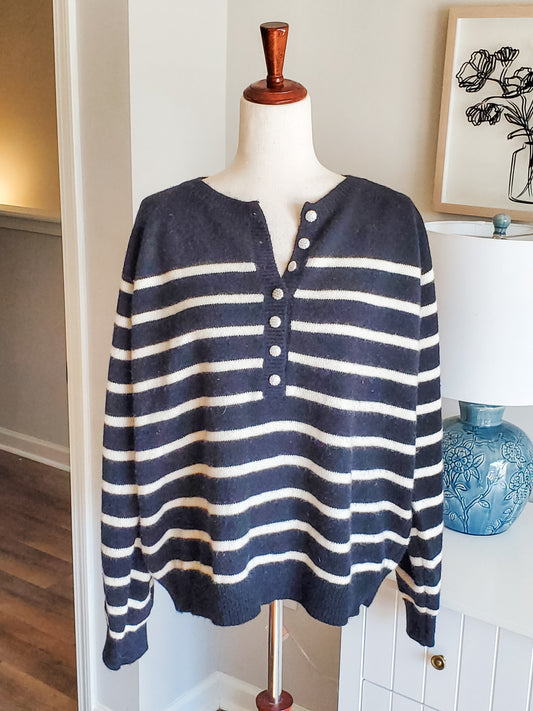 Black White Striped Sweater XL