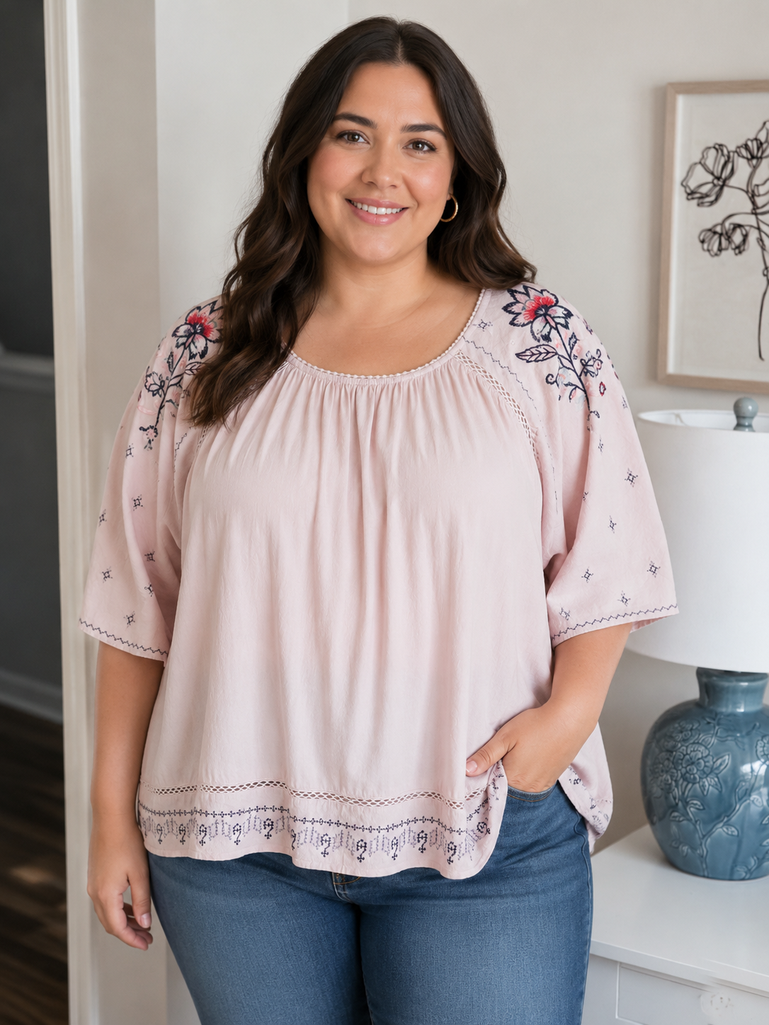Pale Pink Embroidered Top XL