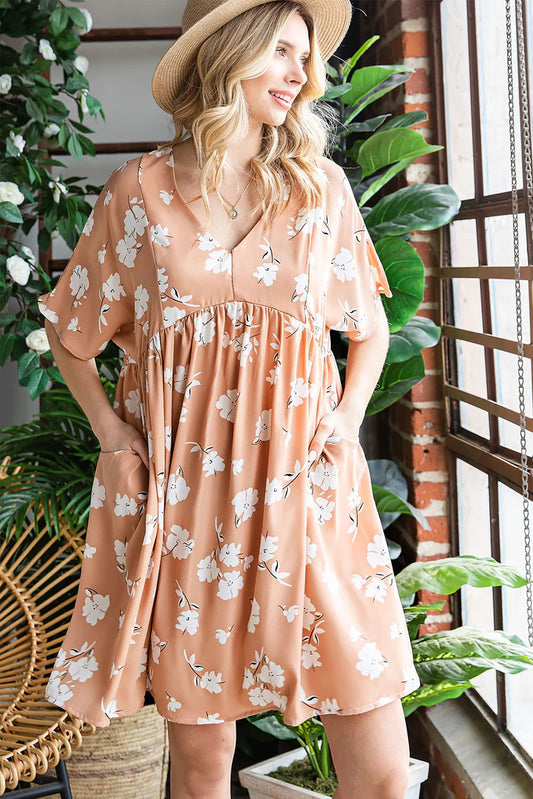 Peach Floral Dress S
