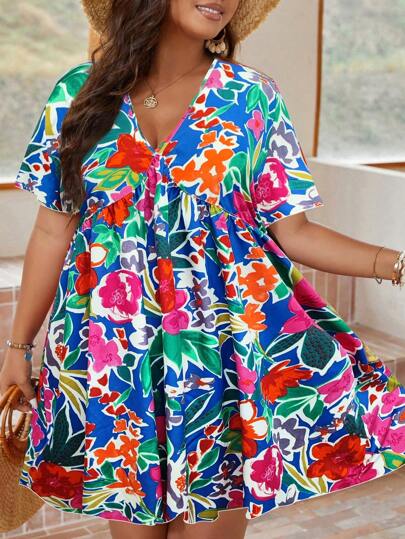 Multi Color Floral Dress 1X