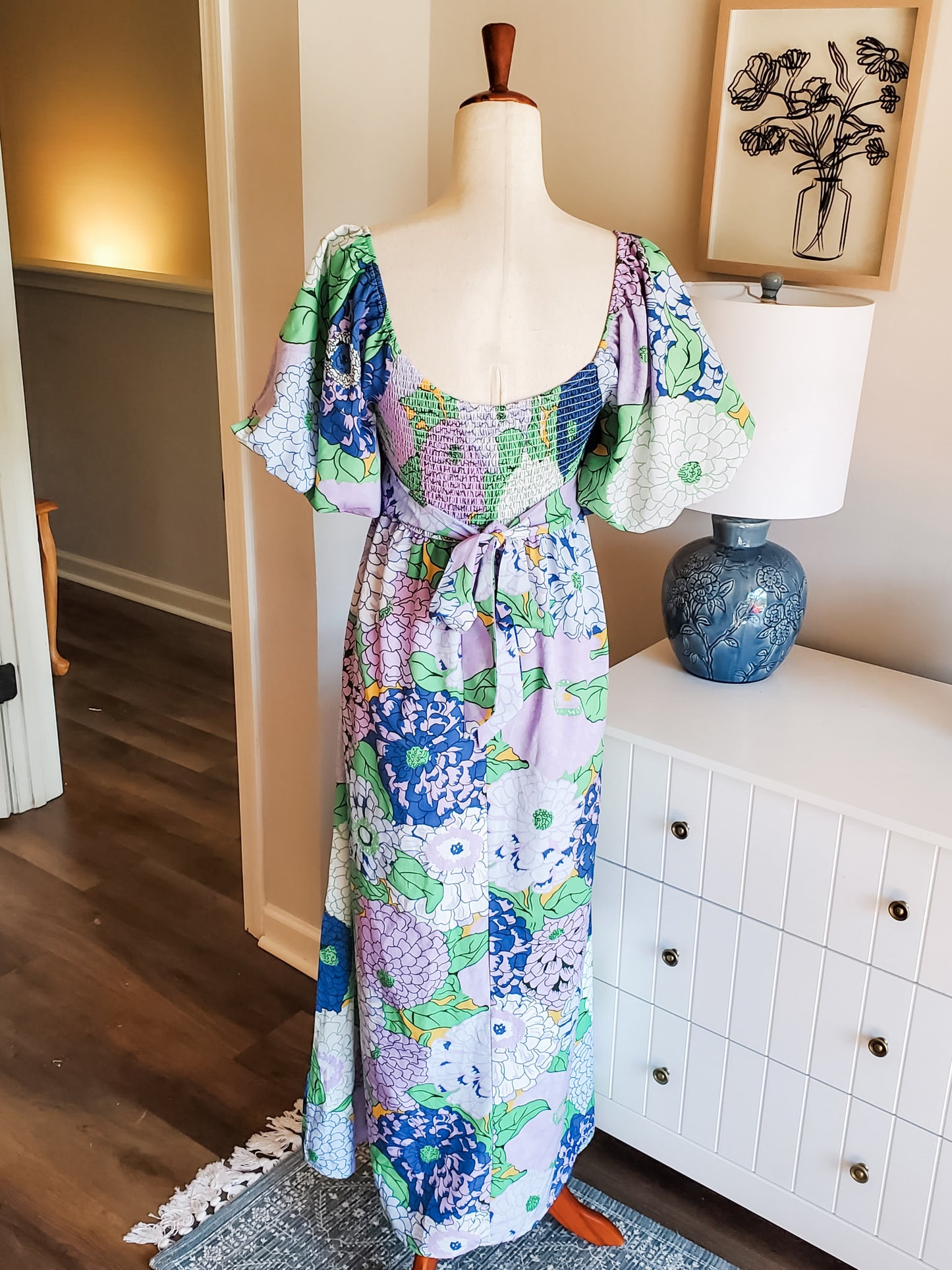 Purple Blue Green Floral Maxi Dress S