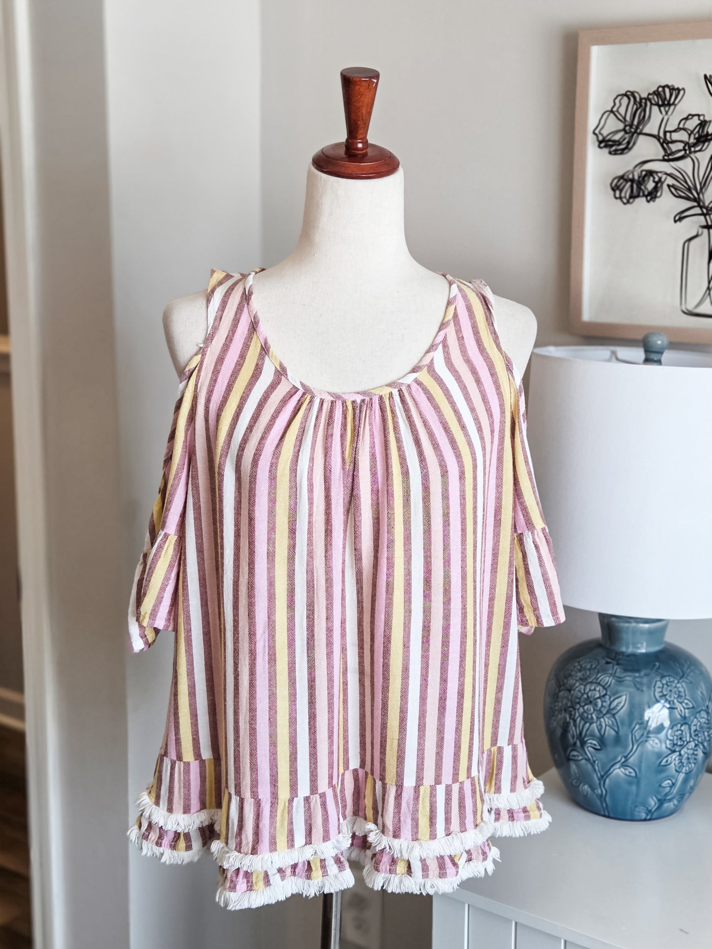 Striped Cold Shoulder Top L