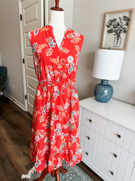 Orange Blue Floral Dress XL