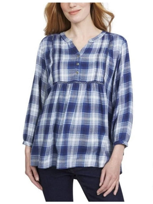 Navy Plaid Top L