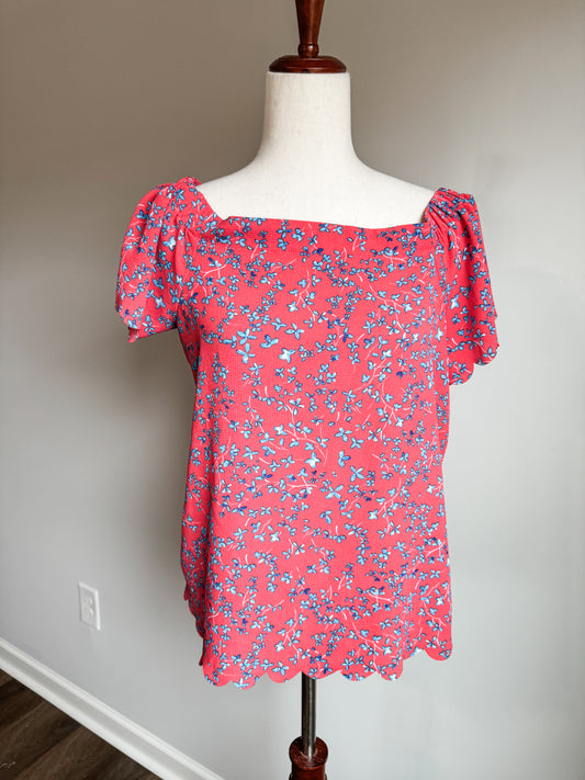 Pink Blue Floral Top XS