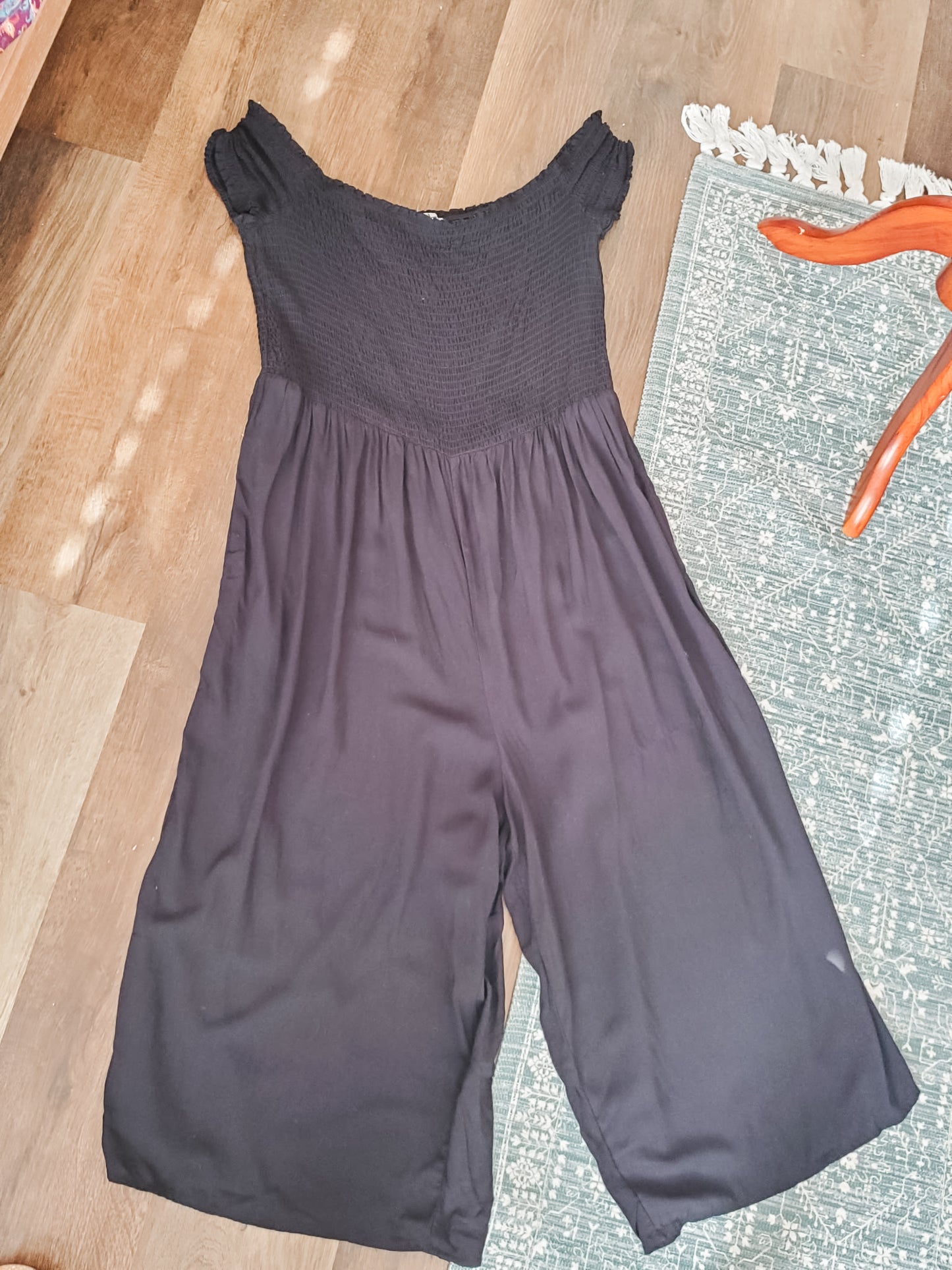 Black Smocked Jumpsuit 3X