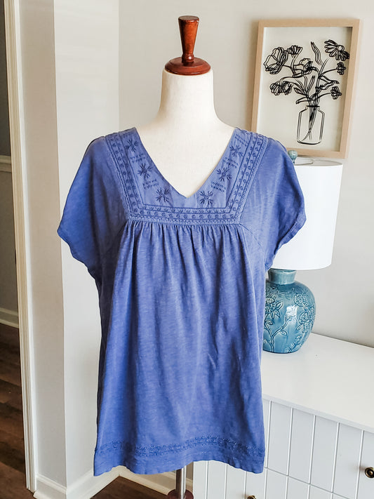 Blue Embroidered Cotton Top XL