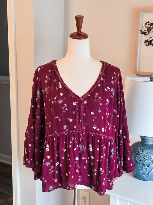 Maroon Floral Top XL/1X