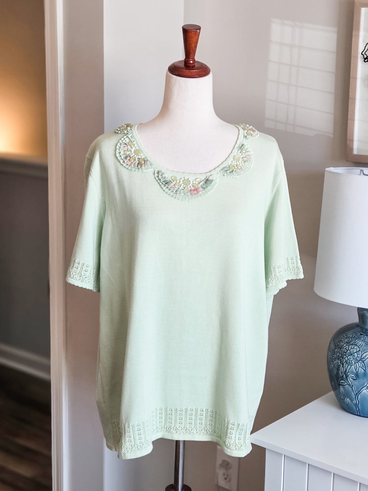 Pale Green Short Sleeve Sweater 1X